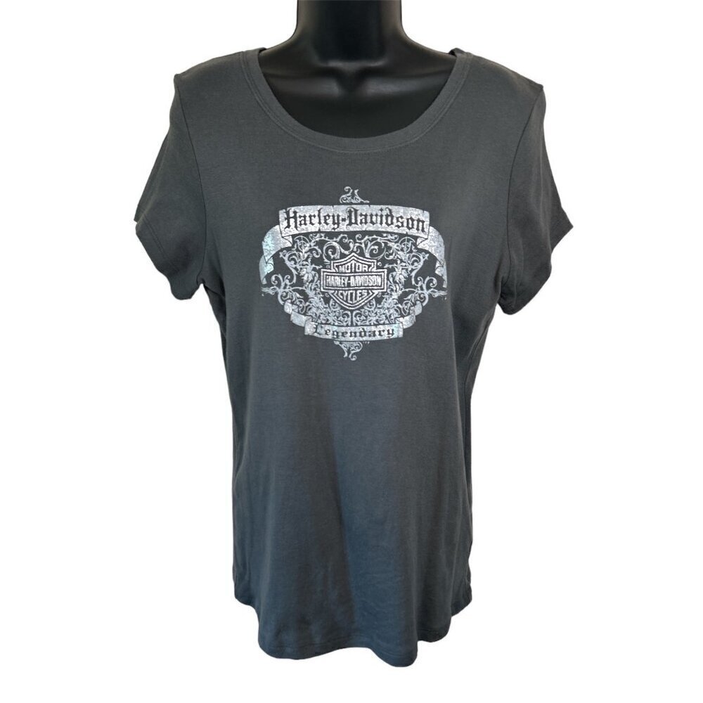 Harley Davidson Metallic Graphic Charlotte NC Grey Tee Shirt Size XL